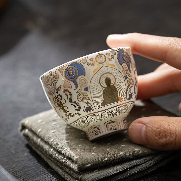 Thangka blanco de Buddha Stones , taza de té de nubes auspiciosas de Buda, taza de té de kung fu - image 4