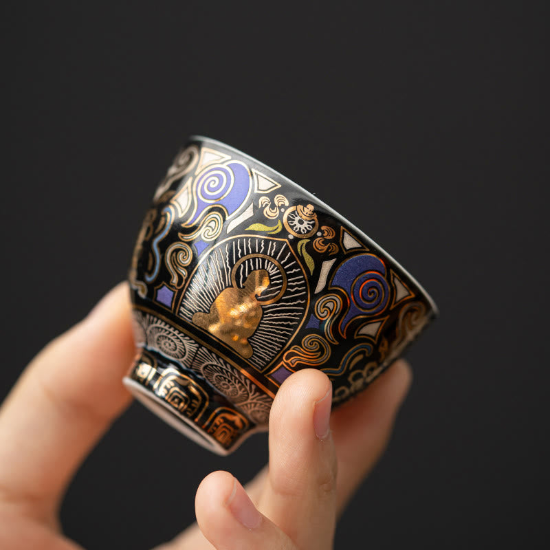 Thangka negro de Buddha Stones , taza de té de nubes auspiciosas de Buda, taza de té de kung fu - Patrón de Buda 5,3 cm x 4,3 cm x 40 ml - image 0