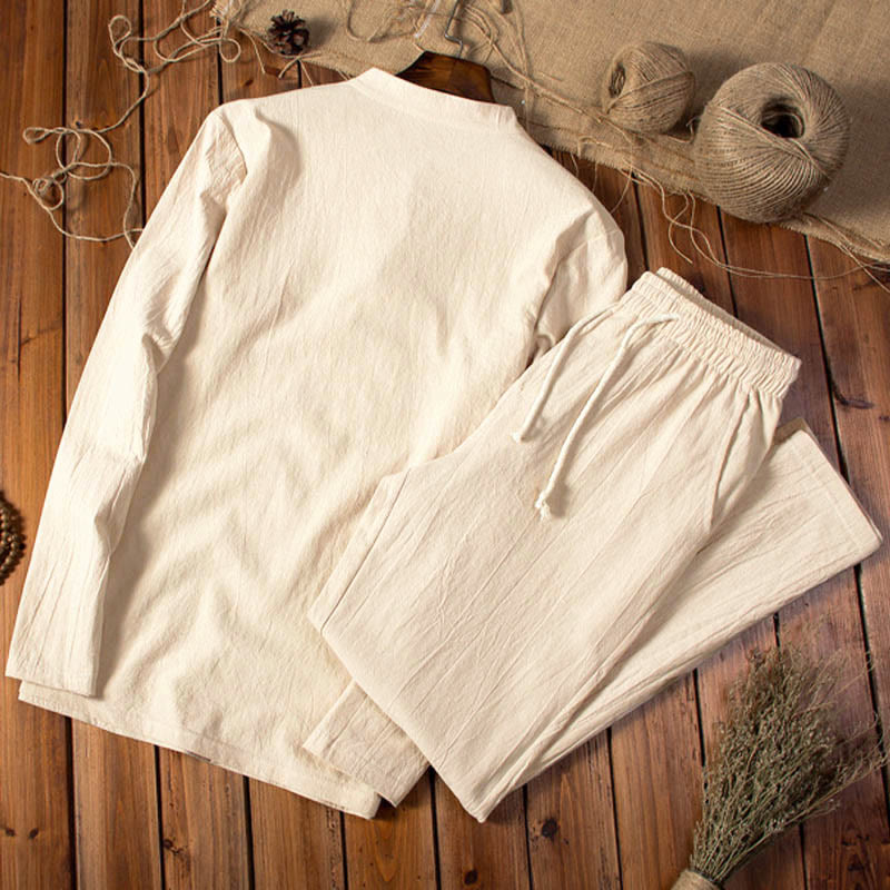 Conjunto de pantalones y camiseta de manga larga con Buddha Stones en color puro para hombre - image 1