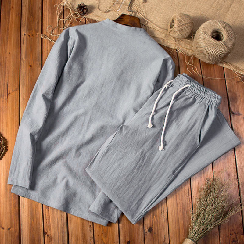 Conjunto de pantalones y camiseta de manga larga con Buddha Stones en color puro para hombre - image 8