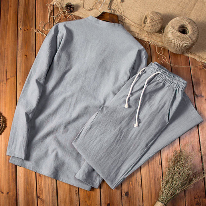 Conjunto de pantalones y camiseta de manga larga con Buddha Stones en color puro para hombre - image 8