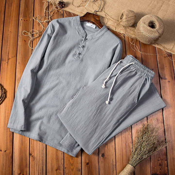 Conjunto de pantalones y camiseta de manga larga con Buddha Stones en color puro para hombre - Gris oscuro - US/UK/AU44, UE54 (5XL) - image 7