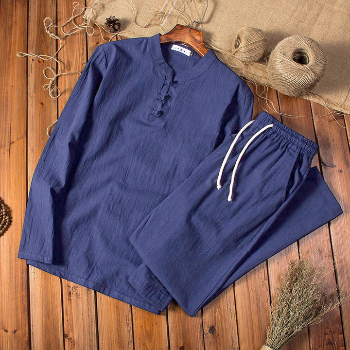 Conjunto de pantalones y camiseta de manga larga con Buddha Stones en color puro para hombre - Azul medianoche - US/UK/AU44, UE54 (5XL) - image 11