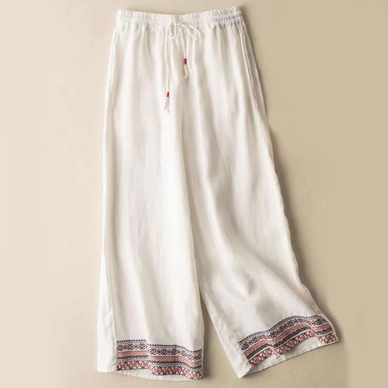 Pantalones anchos para mujer con bolsillos y diseño de rayas bohemias y Buddha Stones - Blanco - US14, UK/AU18, EU46 (4XL) - image 3