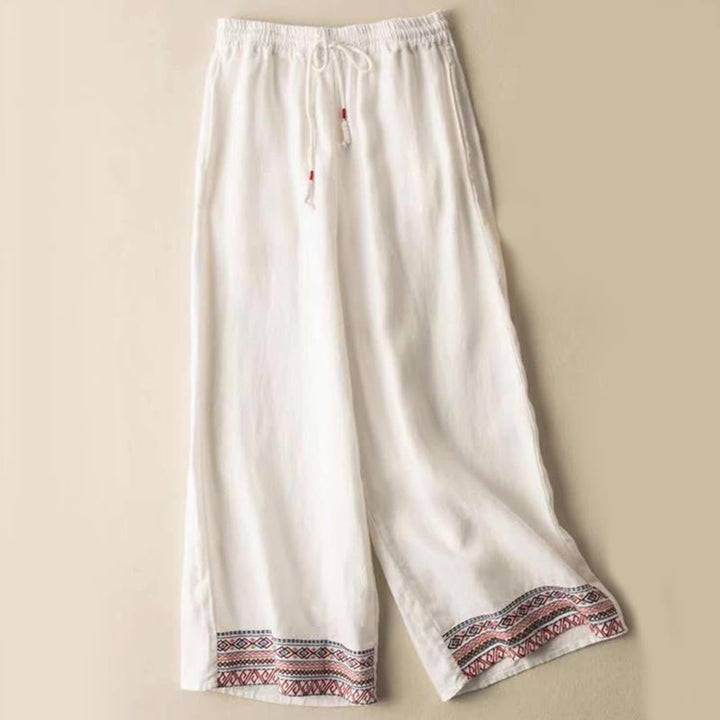Pantalones anchos para mujer con bolsillos y diseño de rayas bohemias y Buddha Stones - Blanco - US14, UK/AU18, EU46 (4XL) - image 3