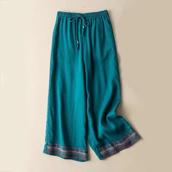 Pantalones anchos para mujer con bolsillos y diseño de rayas bohemias y Buddha Stones - Cian oscuro - US14, UK/AU18, EU46 (4XL) - image 0