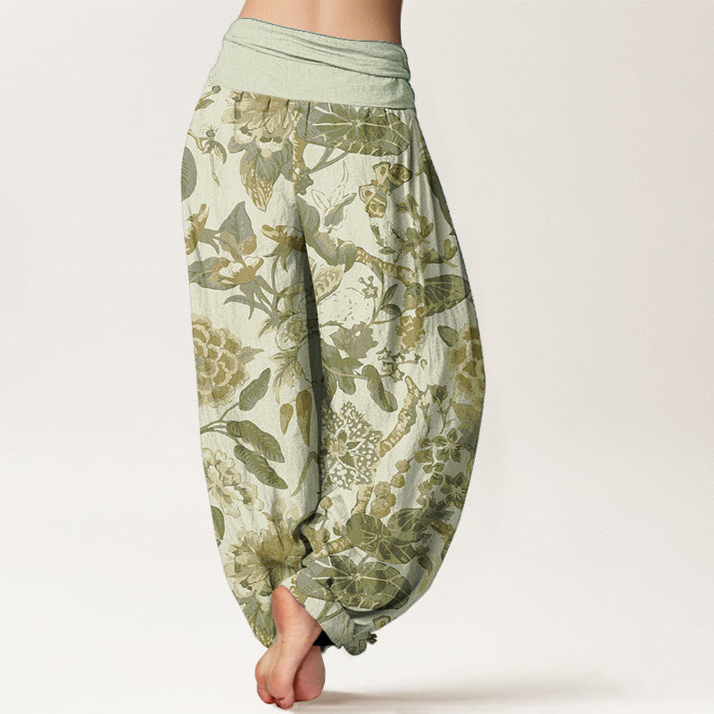 Pantalones Buddha Stones de algodón puro con estampado de peonías y hojas de loto para mujer, cintura elástica - image 10