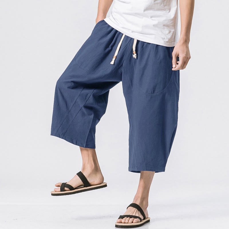 Pantalones casuales de verano con diseño sencillo y liso de Buddha Stones para hombre, de longitud 7-8, con cordón y bolsillos - Azul medianoche - US/UK/AU46, EU56 (5XL) - image 15