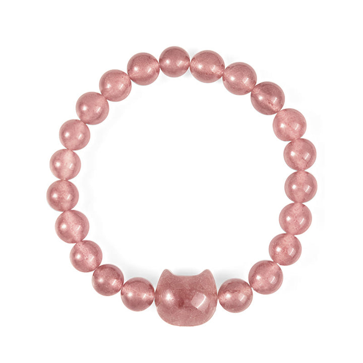 Pulsera de cuarzo fresa natural con Buddha Stones y cristales curativos para gatos - image 4