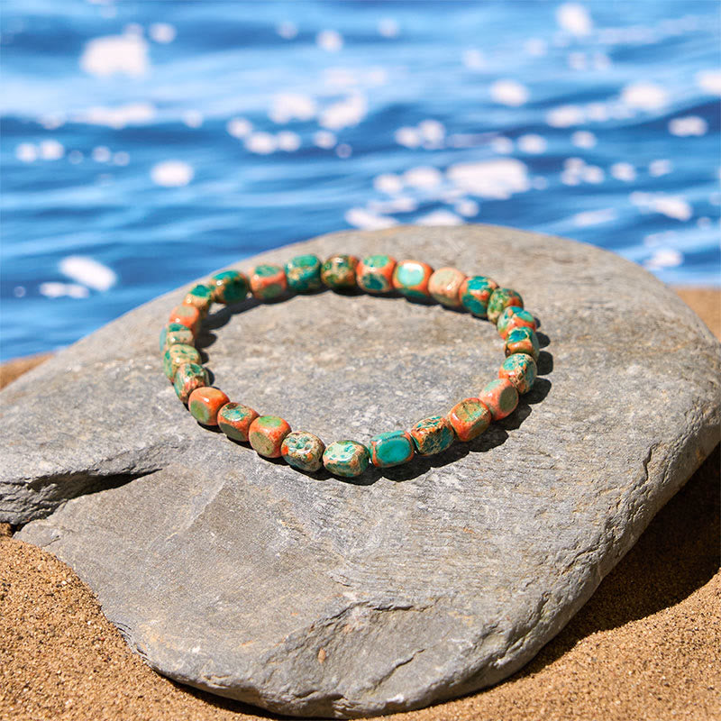Pulsera antiestrés con cuentas cuadradas ovaladas de piedra emperador natural y colorida de Buddha Stones - image 1