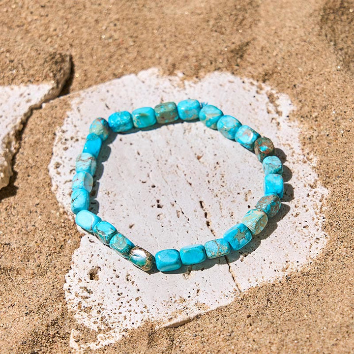 Pulsera antiestrés con cuentas cuadradas ovaladas de piedra emperador natural y colorida de Buddha Stones - Piedra Emperador Azul Claro (Circunferencia de la muñeca: 15-17 cm) - image 3