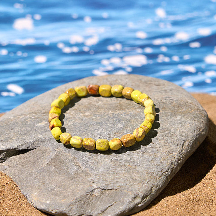 Pulsera antiestrés con cuentas cuadradas ovaladas de piedra emperador natural y colorida de Buddha Stones - image 11
