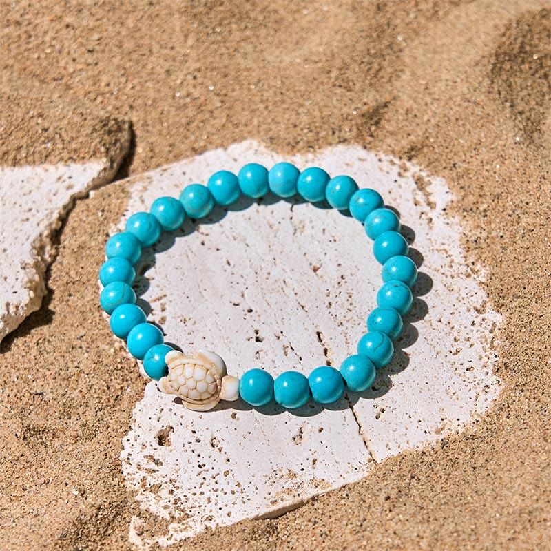 Pulsera de la sabiduría de ágata craquelada turquesa y tortuga marina de piedra natural de Buddha Stones - image 1