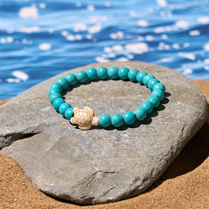 Pulsera de la sabiduría de ágata craquelada turquesa y tortuga marina de piedra natural de Buddha Stones - image 2