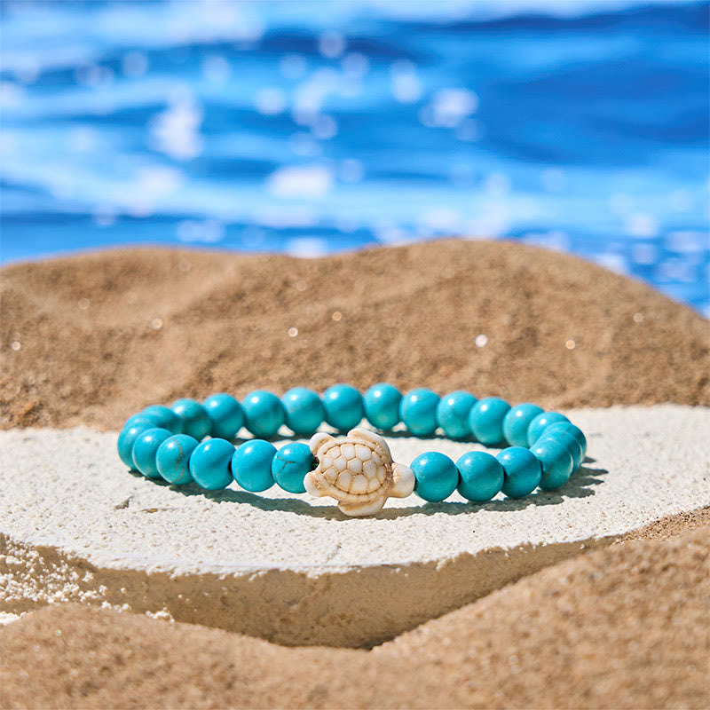 Pulsera de la sabiduría de ágata craquelada turquesa y tortuga marina de piedra natural de Buddha Stones - Turquesa (circunferencia de la muñeca: 15-18 cm) - image 0