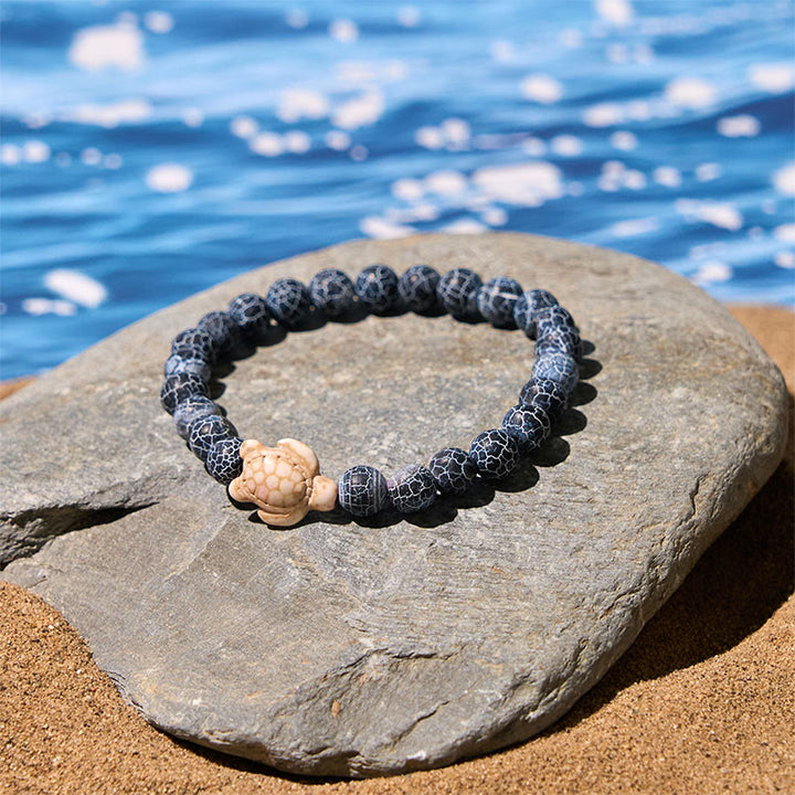 Pulsera de la sabiduría de ágata craquelada turquesa y tortuga marina de piedra natural de Buddha Stones - image 6
