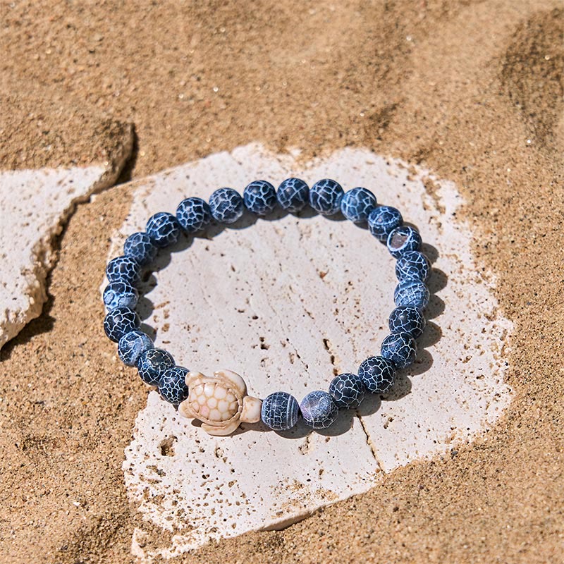 Pulsera de la sabiduría de ágata craquelada turquesa y tortuga marina de piedra natural de Buddha Stones - image 5