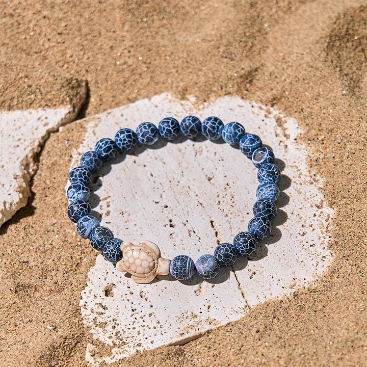Pulsera de la sabiduría de ágata craquelada turquesa y tortuga marina de piedra natural de Buddha Stones - image 5