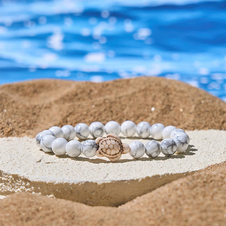 Pulsera de la sabiduría de ágata craquelada turquesa y tortuga marina de piedra natural de Buddha Stones - Turquesa blanca (circunferencia de la muñeca: 15-18 cm) - image 8