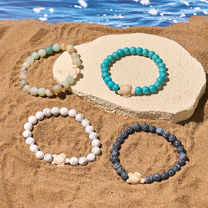 Pulsera de la sabiduría de ágata craquelada turquesa y tortuga marina de piedra natural de Buddha Stones - image 16
