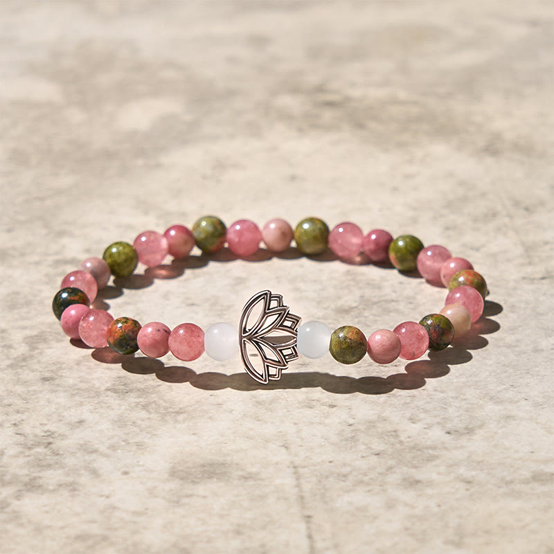 Pulsera curativa de loto con cuentas de rodonita y unakita de Buddha Stones - image 3