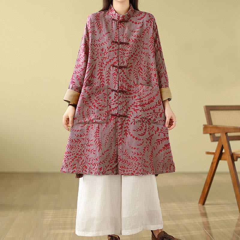 Abrigo de mujer con botones de rana y hojas de parra con bolsillos de Buddha Stones - image 10