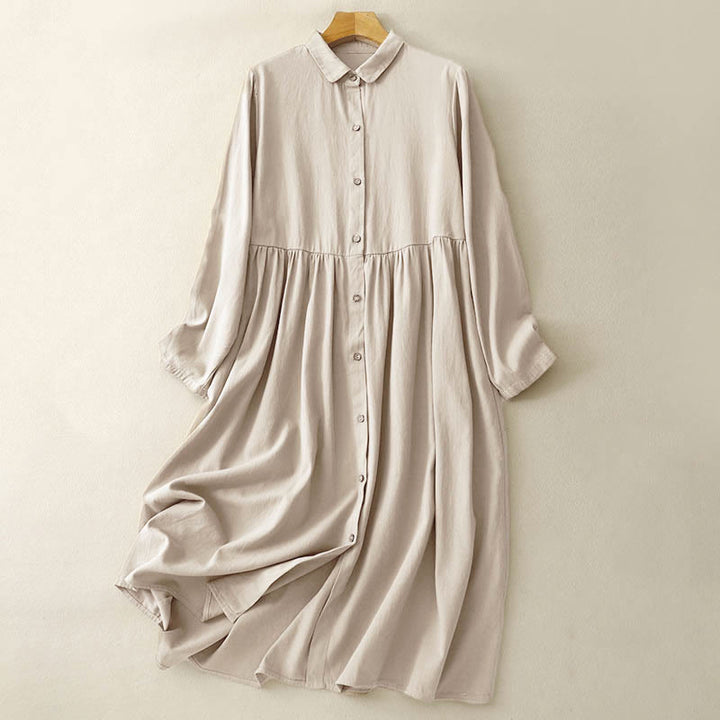 Vestido midi de algodón con solapa y diseño de botones en color puro de Buddha Stones Commute, manga larga - Vara de oro pálida - US8-10，UK/AU12-14，EU40-42 (2XL) - image 0