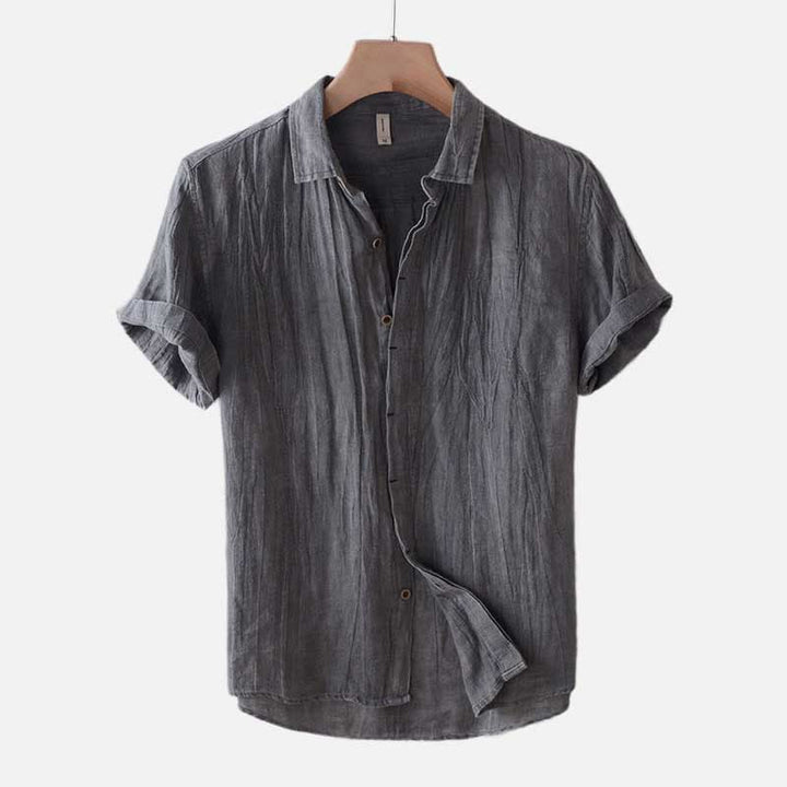 Camisa de lino y algodón con solapa y botones de manga corta para hombre con Buddha Stones - Manga corta - Gris - US/UK/AU50, UE60 (5XL) - image 4