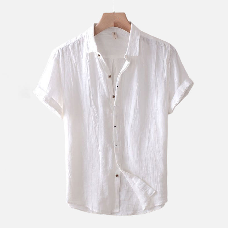 Camisa de lino y algodón con solapa y botones de manga corta para hombre con Buddha Stones - Manga corta - Blanco - US/UK/AU50, EU60 (5XL) - image 7