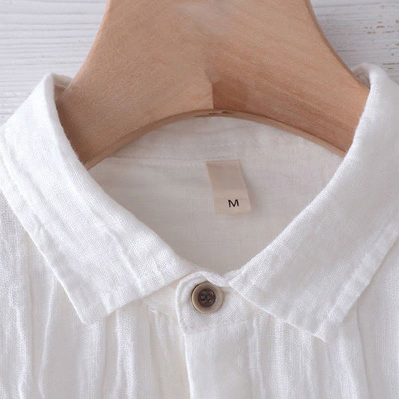 Camisa de lino y algodón con solapa y botones de manga corta para hombre con Buddha Stones - image 9