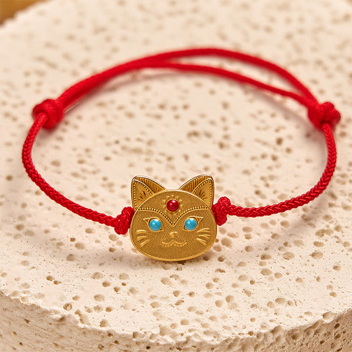 Pulsera de hilo rojo con gato de plata de ley 925 con Buddha Stones - image 2