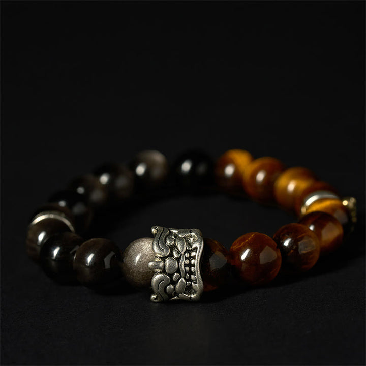 Buddha Stones, ojo de tigre, obsidiana plateada brillante, Om Mani Padme Hum, caballo, PiXiu, bestia, coraje - image 3