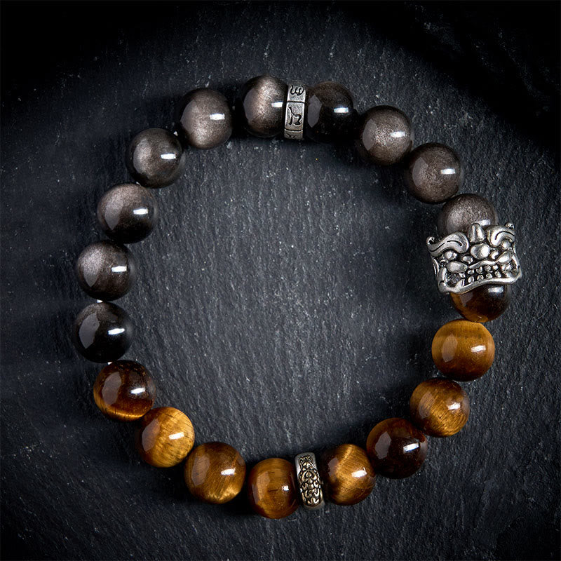 Buddha Stones, ojo de tigre, obsidiana plateada brillante, Om Mani Padme Hum, caballo, PiXiu, bestia, coraje - image 2