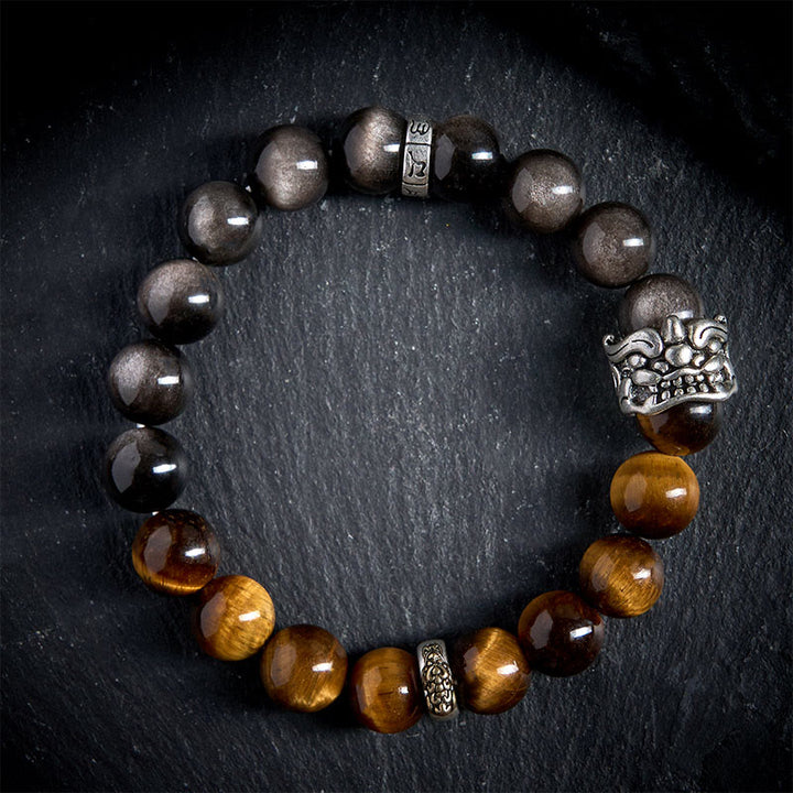 Buddha Stones, ojo de tigre, obsidiana plateada brillante, Om Mani Padme Hum, caballo, PiXiu, bestia, coraje - image 2