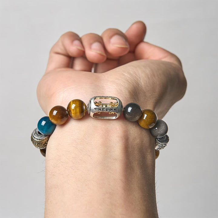 Buddha Stones con tres caras, obsidiana, ojo de tigre, brillo plateado y Om Mani Padme Hum - image 4