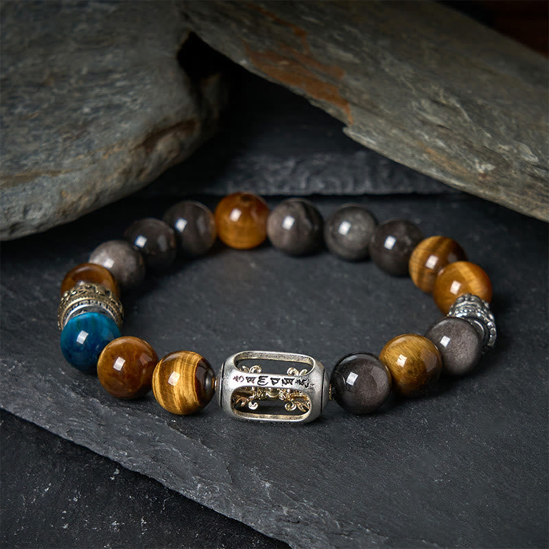 Buddha Stones con tres caras, obsidiana, ojo de tigre, brillo plateado y Om Mani Padme Hum - image 1
