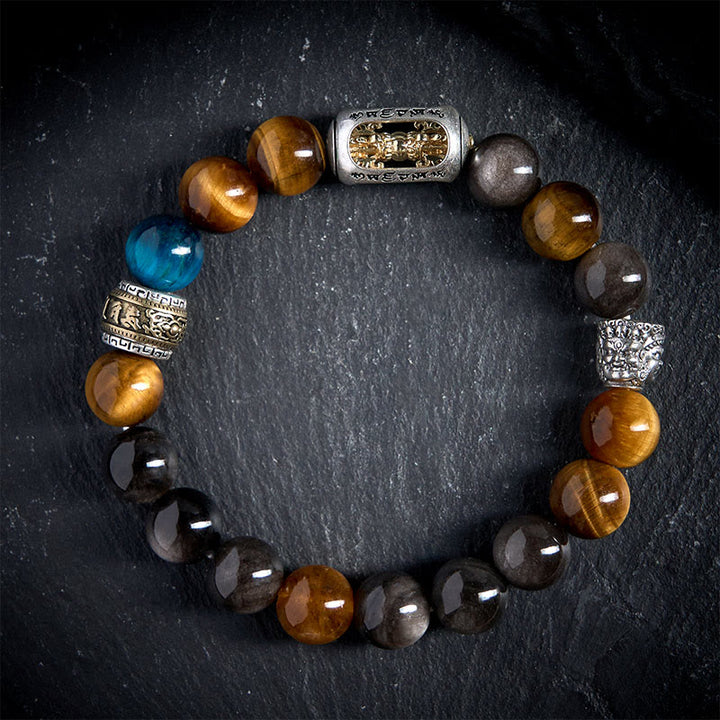 Buddha Stones con tres caras, obsidiana, ojo de tigre, brillo plateado y Om Mani Padme Hum - image 2