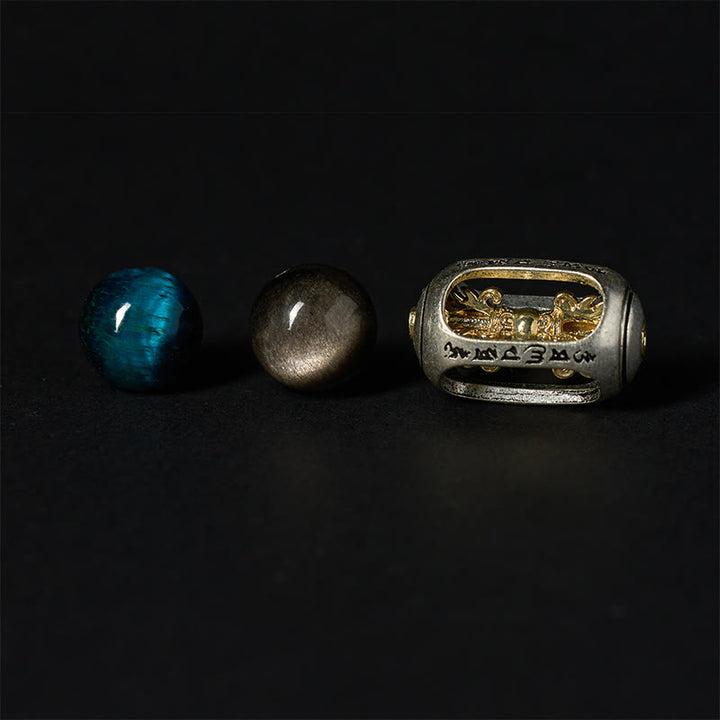 Buddha Stones con tres caras, obsidiana, ojo de tigre, brillo plateado y Om Mani Padme Hum - image 9