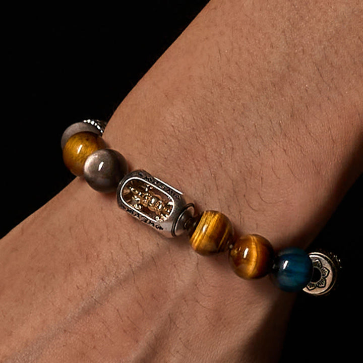 Buddha Stones con tres caras, obsidiana, ojo de tigre, brillo plateado y Om Mani Padme Hum - image 3