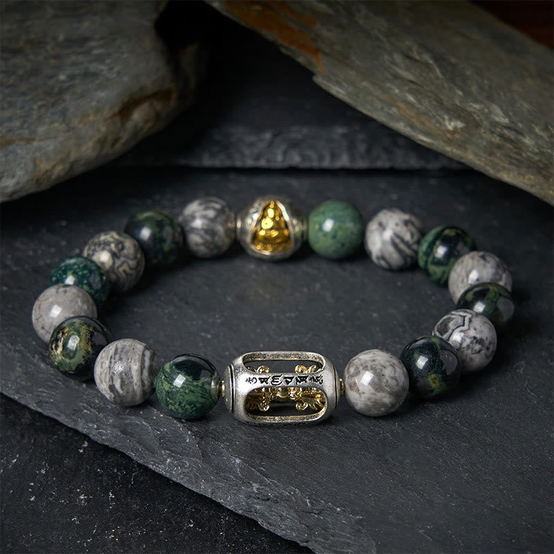 Buddha Stones jaspe gris natural Kambamba jaspe Om Mani Padme Hum pulsera curativa de Buda sin forma - 20 centímetros - image 0