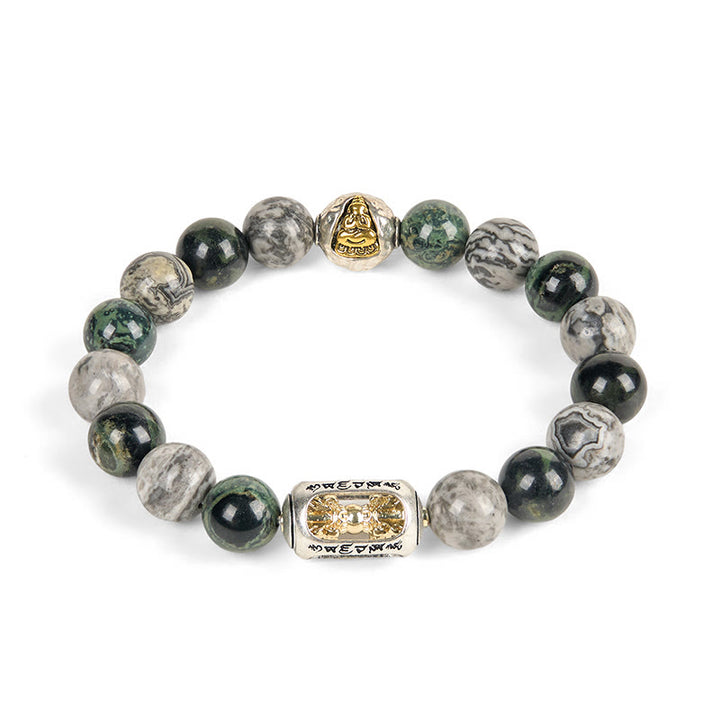 Buddha Stones jaspe gris natural Kambamba jaspe Om Mani Padme Hum pulsera curativa de Buda sin forma - image 4