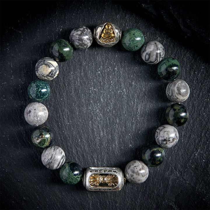 Buddha Stones jaspe gris natural Kambamba jaspe Om Mani Padme Hum pulsera curativa de Buda sin forma - image 1
