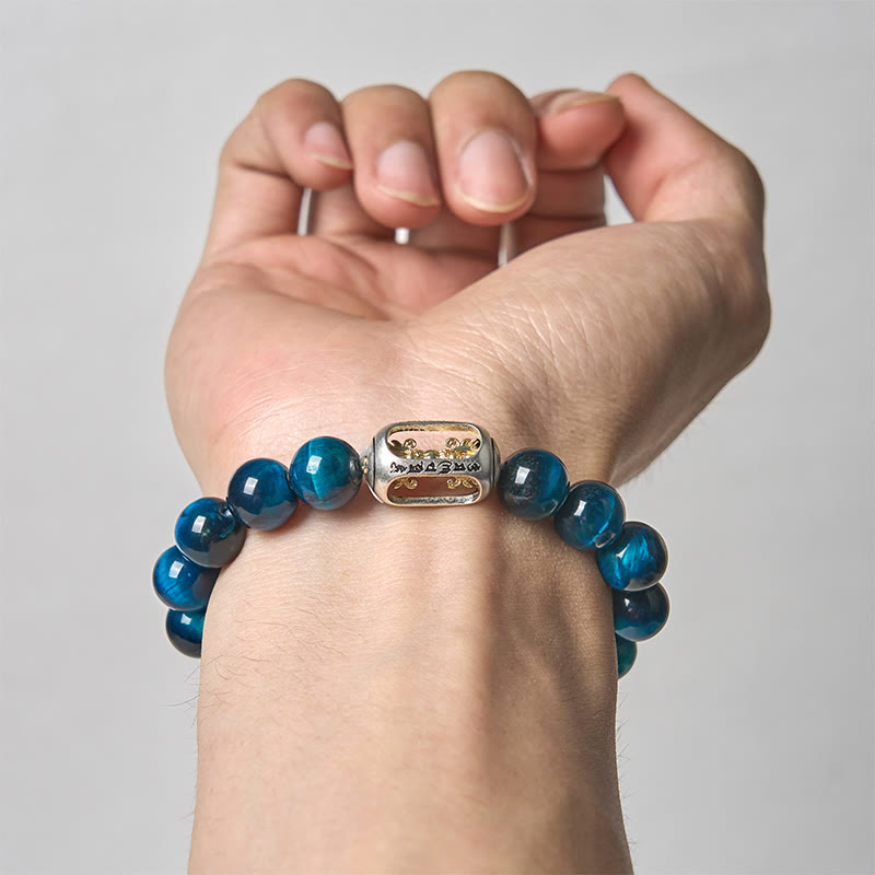 Pulsera de fuerza Om Mani Padme Hum con ojo de tigre azul natural de Buddha Stones - image 3
