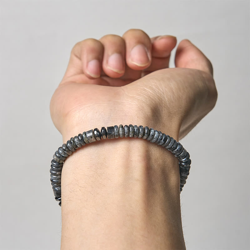 Pulsera de cuerda de fuerza con Buddha Stones, obsidiana negra pequeña, aventurina verde, jaspe gris, ojo de tigre - image 3