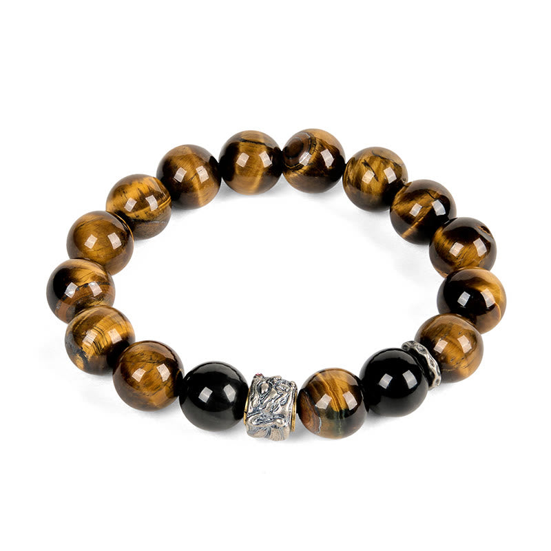 Pulsera de meditación con cabeza de Buda de obsidiana plateada con ojo de tigre y Buddha Stones - image 4