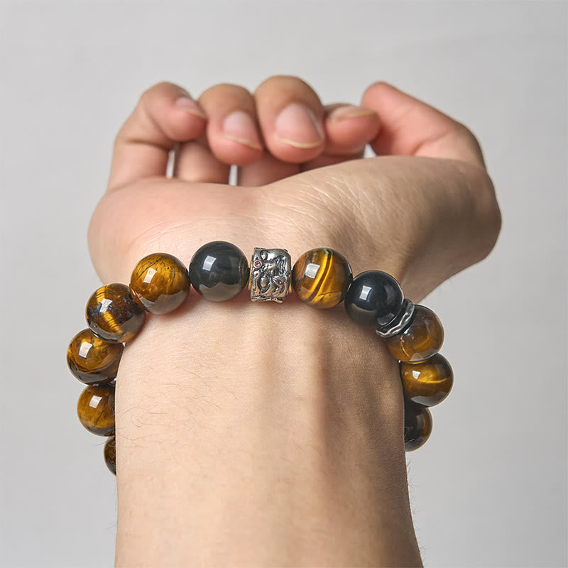 Pulsera de meditación con cabeza de Buda de obsidiana plateada con ojo de tigre y Buddha Stones - image 3