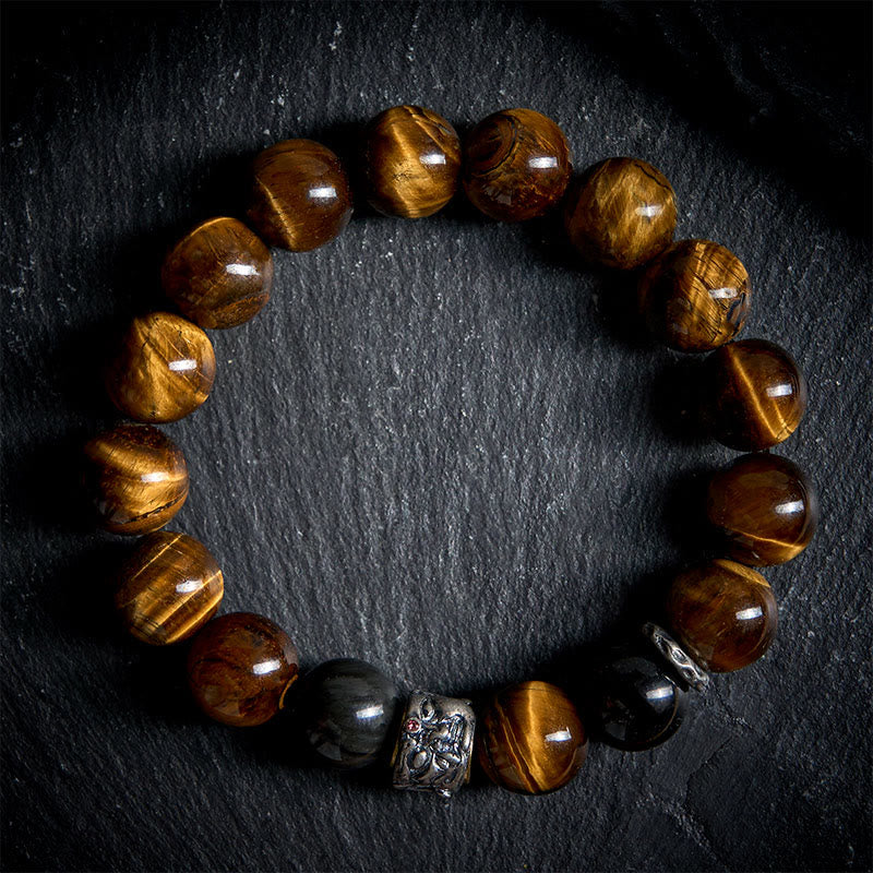Pulsera de meditación con cabeza de Buda de obsidiana plateada con ojo de tigre y Buddha Stones - image 1