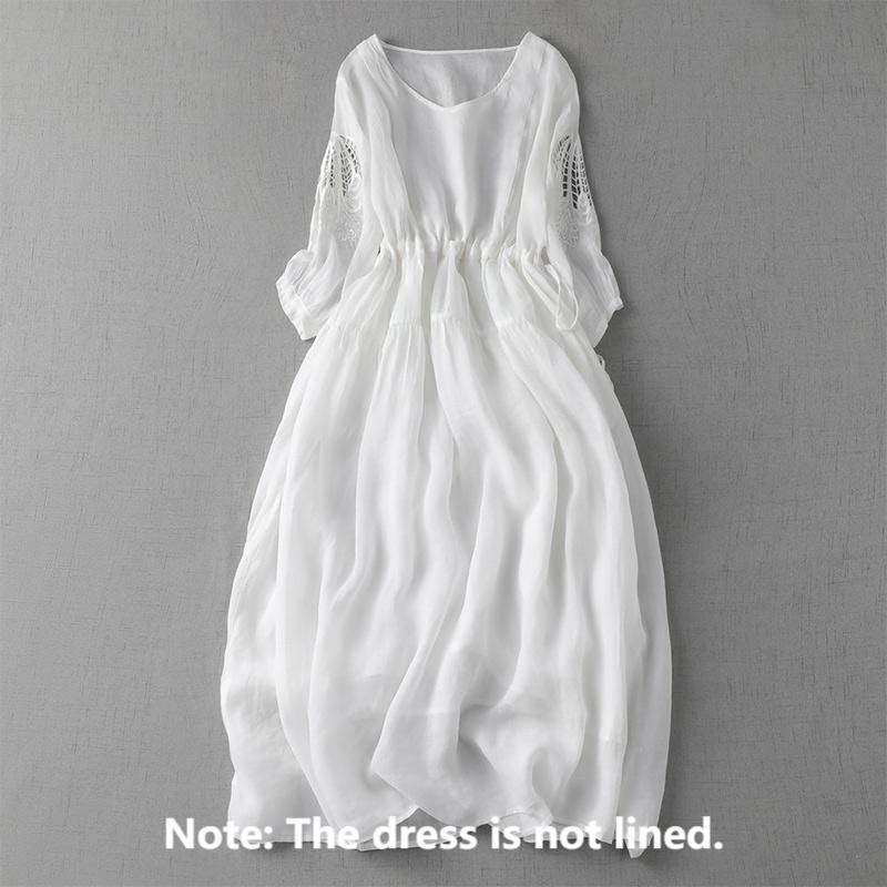 Vestido midi con bolsillos, mangas abullonadas y bordado de Buddha Stones - image 20