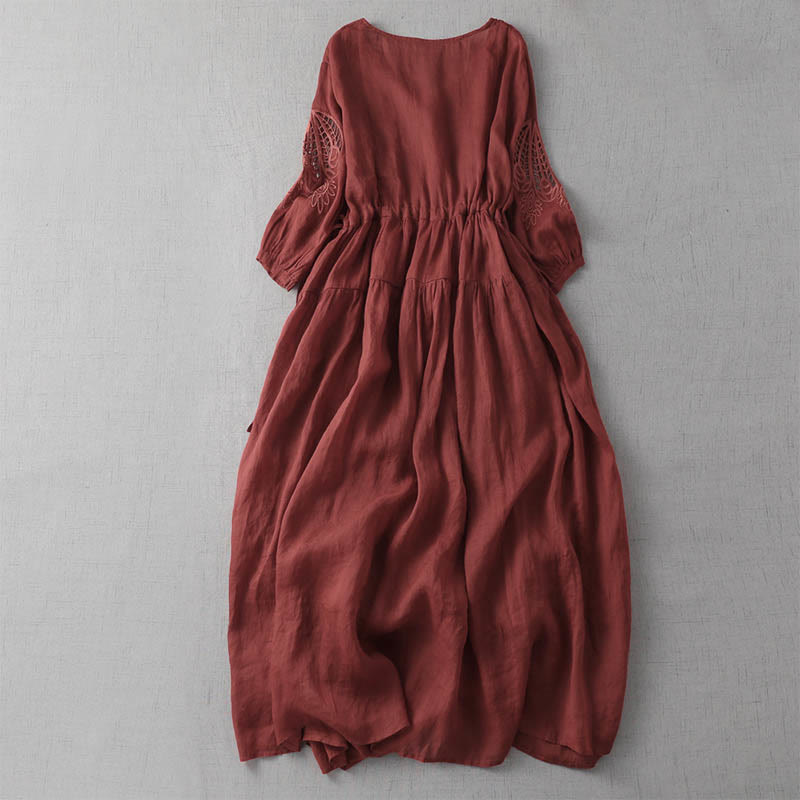 Vestido midi con bolsillos, mangas abullonadas y bordado de Buddha Stones - image 15
