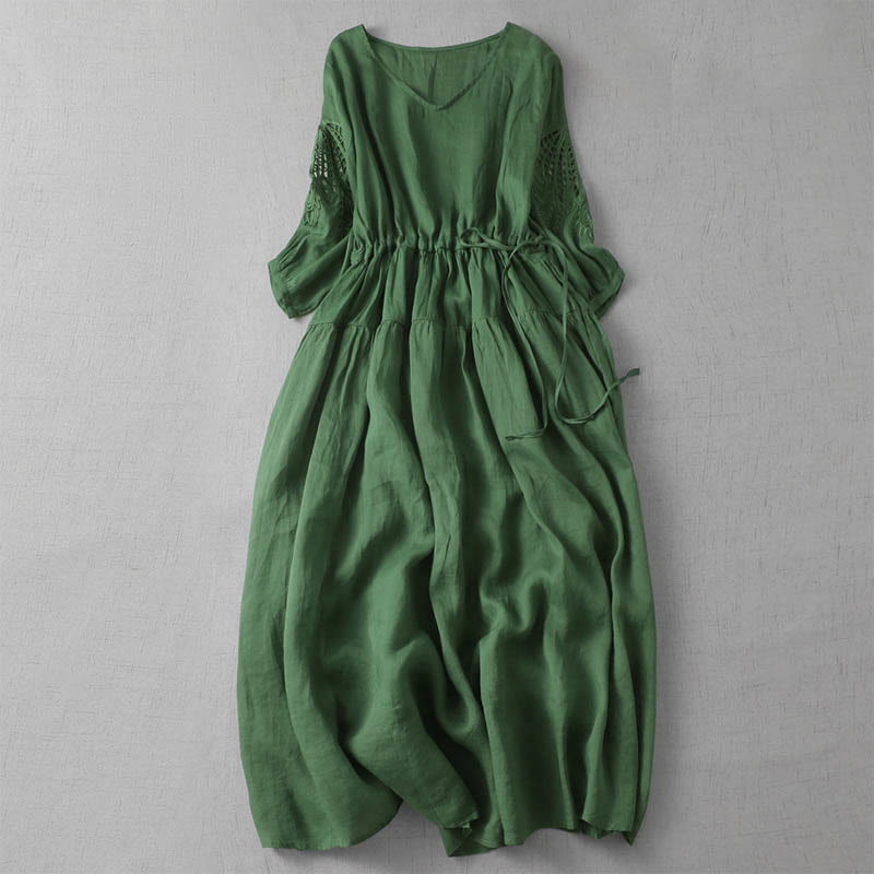 Vestido midi con bolsillos, mangas abullonadas y bordado de Buddha Stones - Verdemar - US8-10，UK/AU12-14，EU40-42 (2XL) - image 1